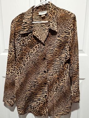 Vintage EXPOSE Mixed Animal Print Blouse Shirt Made in USA Size 2X